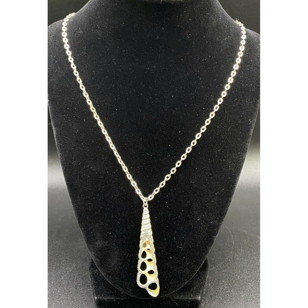 Turritella Slice Pendant Necklace with Silver Plated Accents & Chain